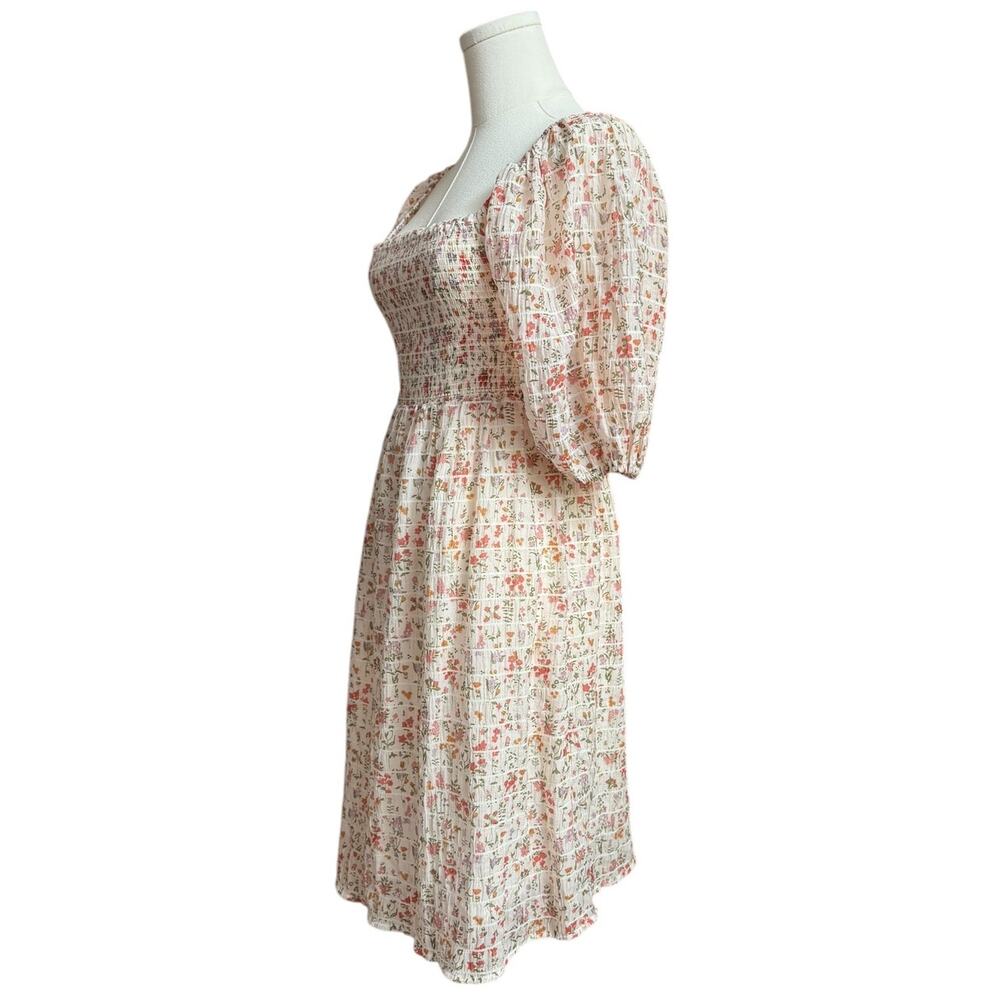 Rails Geena Ambrosia Smocked Puff Sleeve Mini Dress Size Small Cream/Pink Color - Picture 8 of 11